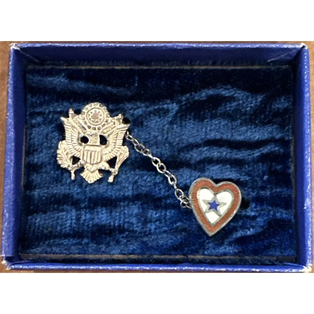 NIB World War II US Army Insignia Pin Sterling Enamel Blue Star Sweetheart Badge